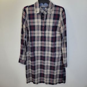 Tommy Hilfiger Cotton Blue Plaid Long Sleeve Shirt Dress - Size Small